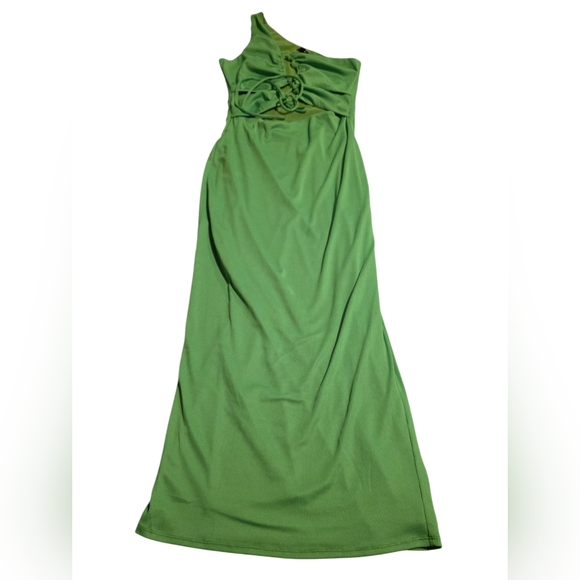 NBD Nayah One Shoulder Strappy Ribbed Cutout Green Midi Dress Size S - Picture 1 of 6